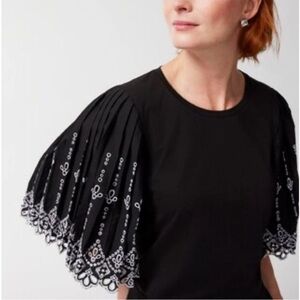 Chico’s embroidered puff pleat sleeve boho tee shirt blouse top size 3 XL